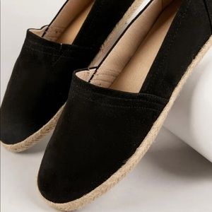 Faux suede black slip on shoes, size 10